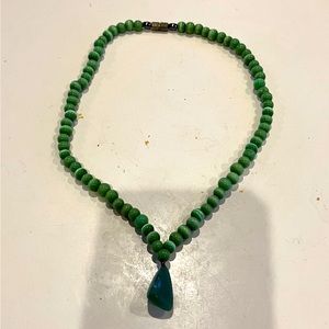 Natural Green Stone Necklace 16 Inches Long with Glass Bead Chain